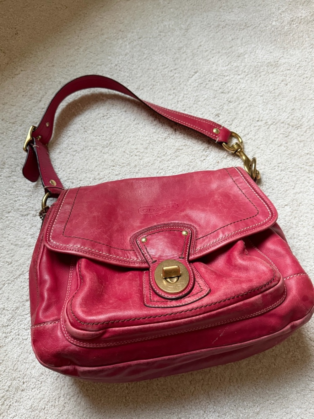 Vintage COACH Legacy Turn-Lock  Red Leather Shoulder Bag (2008)